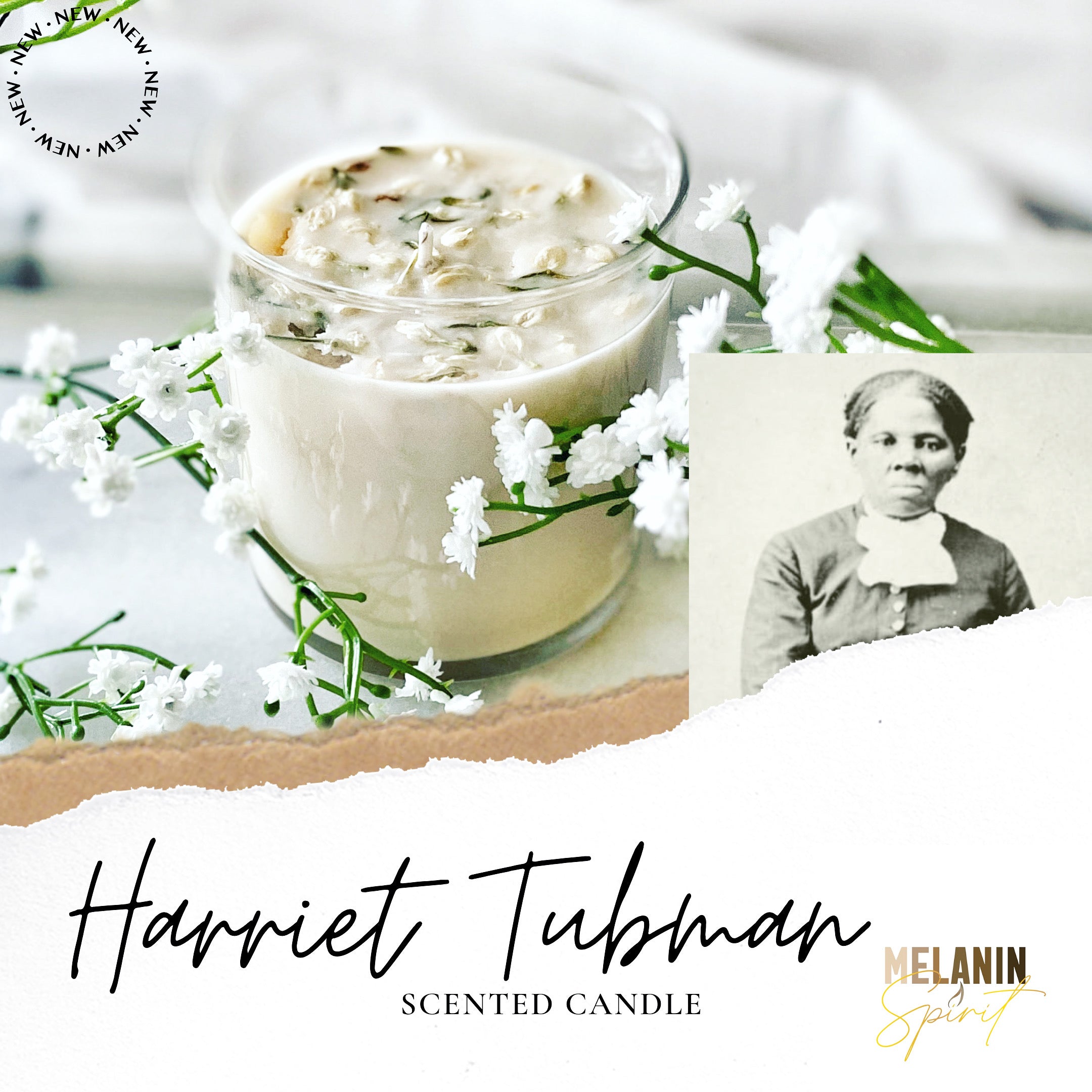 Harriet Tubman inspired Scented candle with notes of cactus blossoms and Jasmine.